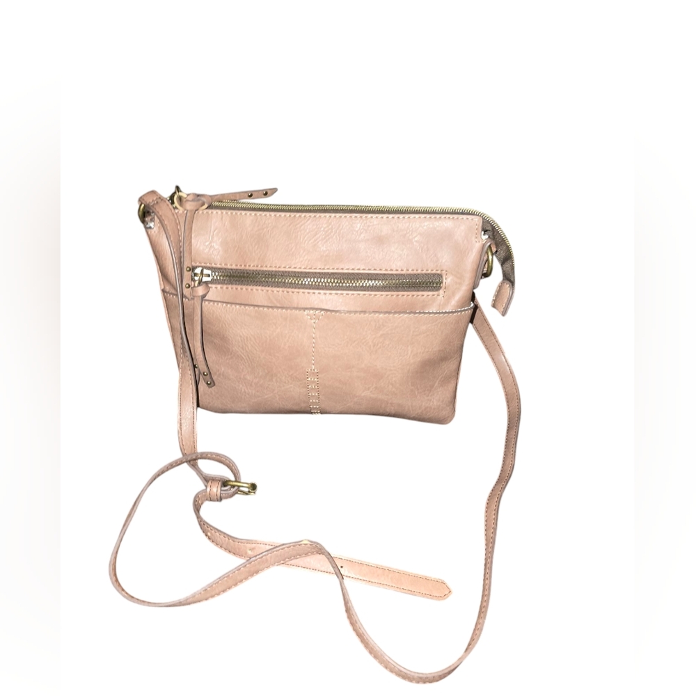 Chic Tan Crossbody Bag with Zipper Accents